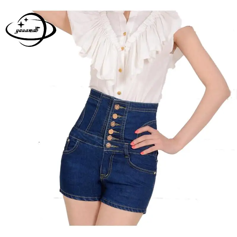 Women Shorts Feminino Summer Female High Waist Denim Ladies Button Solid Color Slim Hip Jeans Plus Size S-5XL Y44 | Женская одежда
