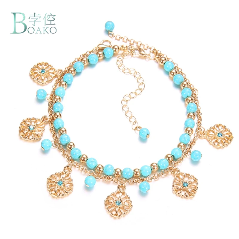 BOAKO Beads Stone Anklets for Women Foot Bracelet Ankle Female Rope Bohemian Pendant Jewelry Fot Leg B4 | Украшения и аксессуары