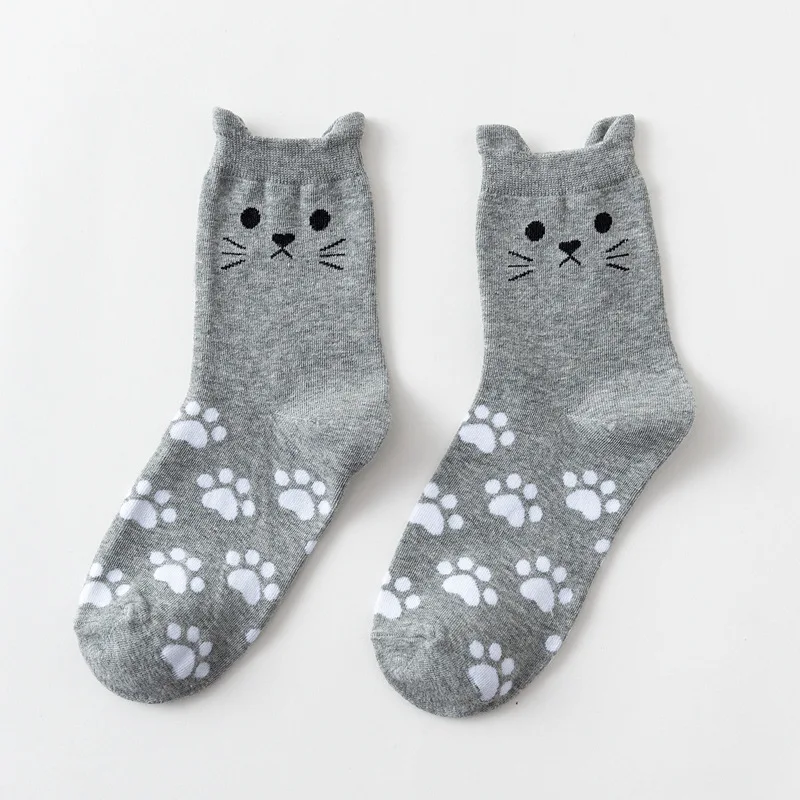 cat paw grey 05 kawaii новые женские носки в студенческом стиле милые повседневные Простые Носки милые женские носки с кошачьей лапой женские носки осень-зима женские хлопковые носки - Цвет: cat paw grey 05