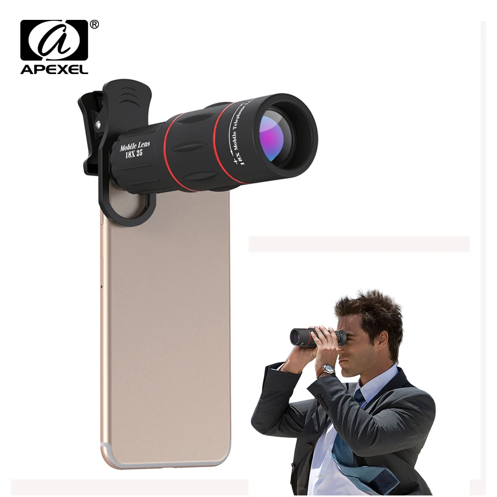 10pcs/lot APEXEL phone camera lens 18X Telescope Telephoto lens 18x25 Monocular for iPhone Samsung android ios smartphones
