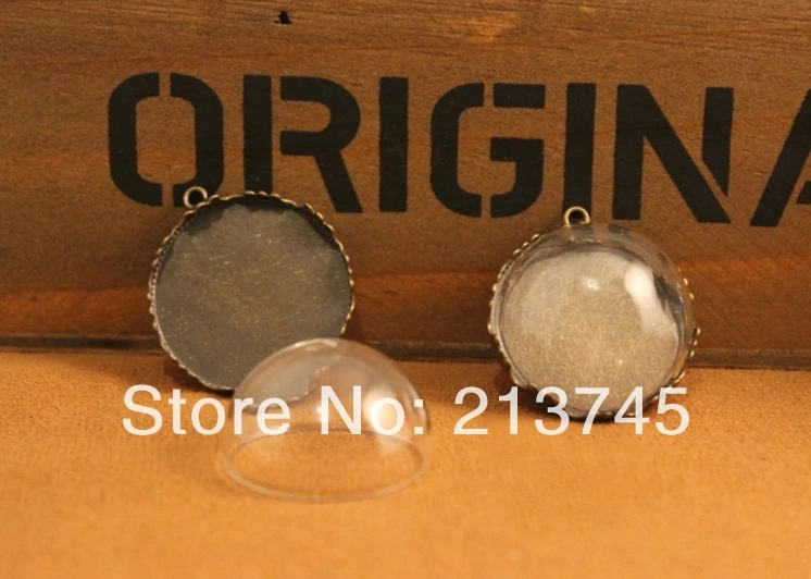 

Free ship!!! 25mm Half Round Glass Vial Dome & 25mm Blank Base Set DIY Glass globe bottle Pendant glass bottle Jewelry findings