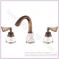 l16633 luxury 3 pcs in set deck mounted bronze color brass material hot cold water of double handle basin tap