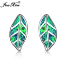 Женские серьги-гвоздики с огненным опалом в стиле бохо, винтажные свадебные украшения, серебристый лист