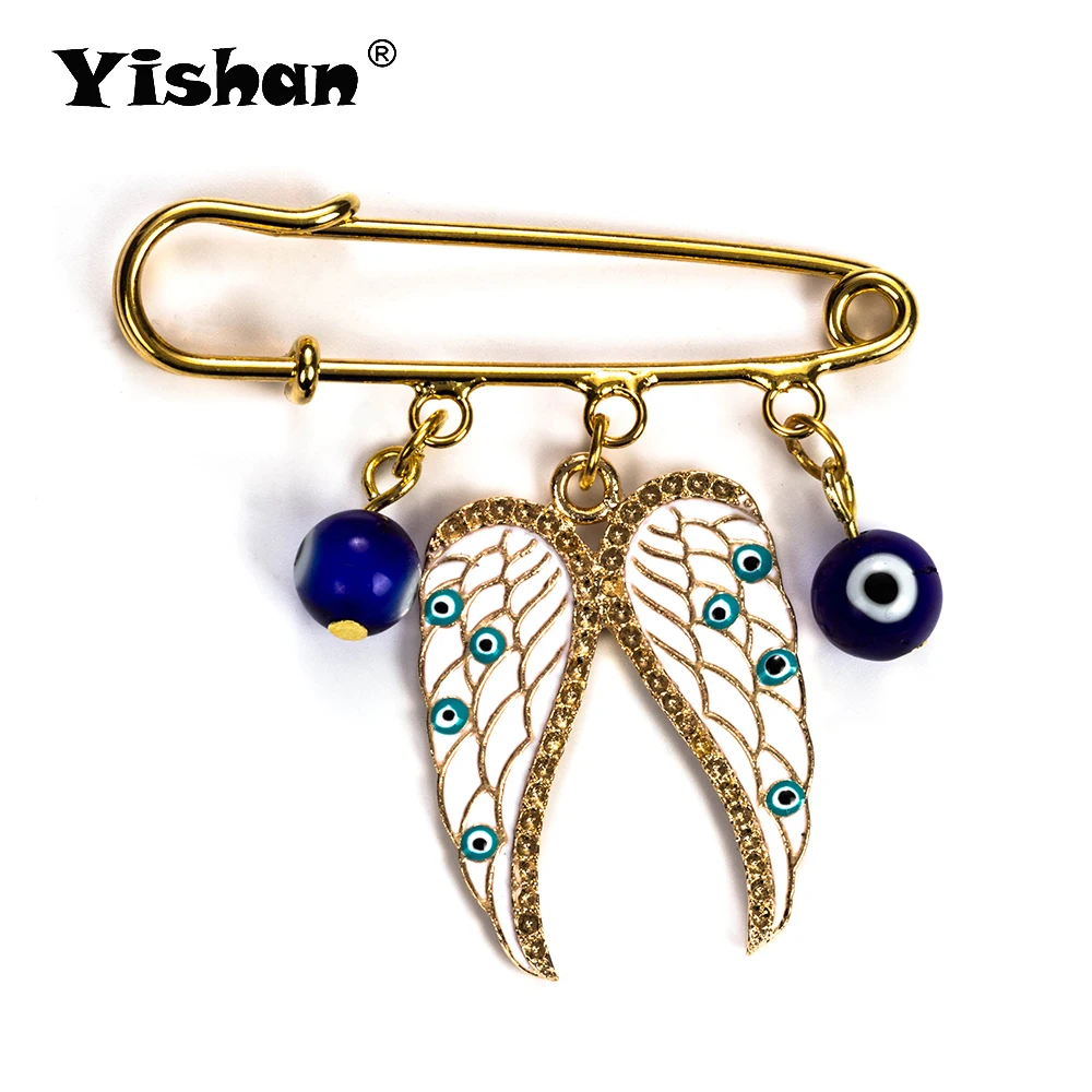 Yishan 1 шт. брошь из золотого сплава со сглаза красочные бусины Угловые Крылья форма