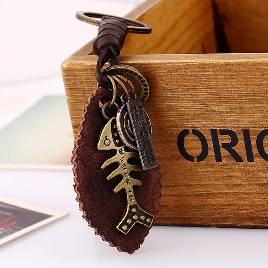 Брелок для ключей из натуральной кожи медного сплава в стиле панк | Украшения и