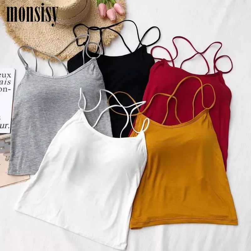 Женский короткий лифчик Monsisy однотонный бесшовный топ на бретельках с вырезом