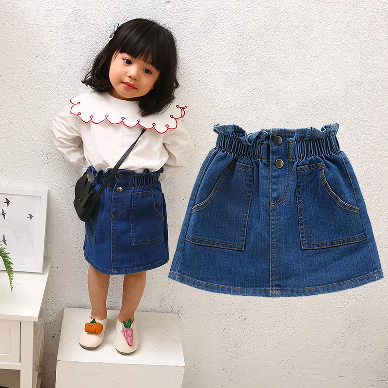 Бутон джинсовая Юбка для девочек Высокая Талия юбки маленькой девочки одежда на