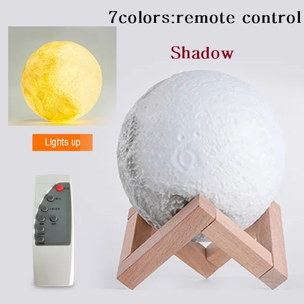 7 Colors Shadow 3D принт Лунная лампа перезаряжаемый ночной Светильник RGB Изменение цвета сенсорный переключатель Спальня 3D Лунная луна лампа домашний декор креативный подарок - Испускаемый цвет: 7 Colors Shadow