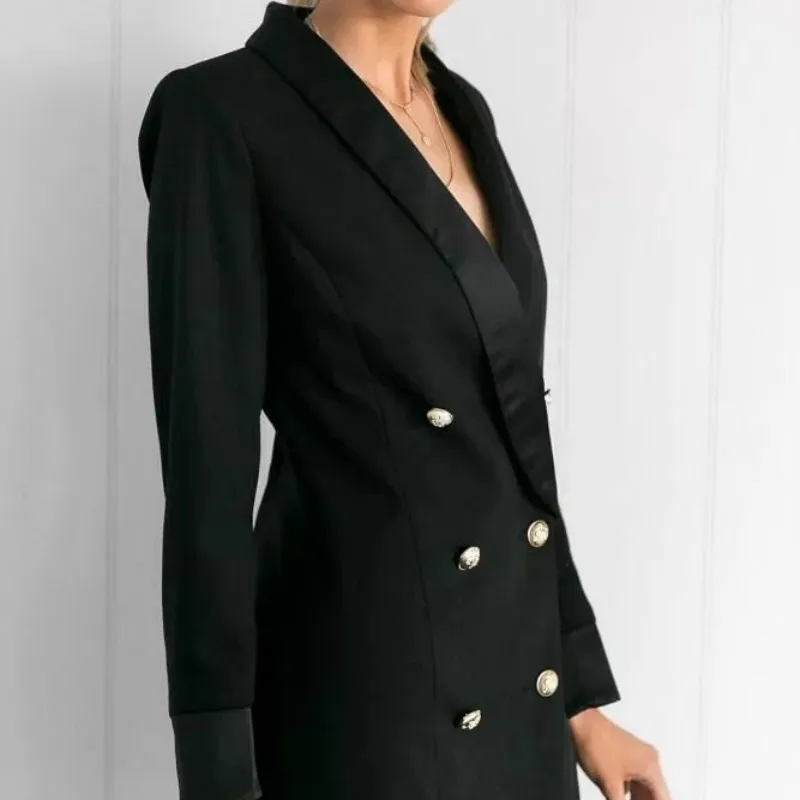 Элегантный профессиональный мини женский костюм платье двубортный Блейзер