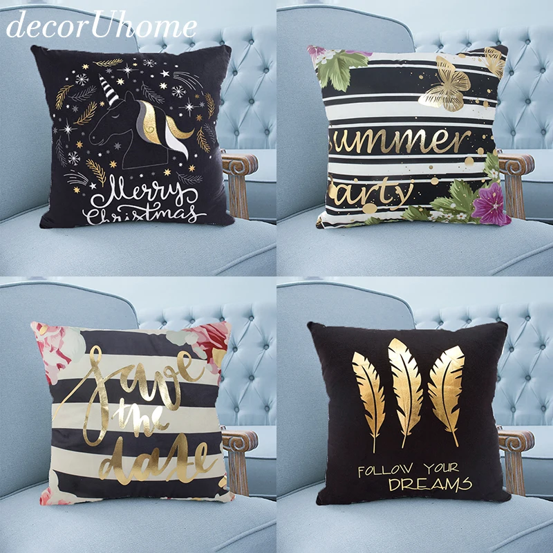 DecorUhome бронзированный чехол для подушки с надписью единорогом домашний декор