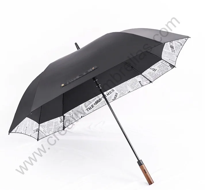 135cm auto open anti-thunder solid double layer pongee newspaper printed border linking square golf umbrella with carrying belts