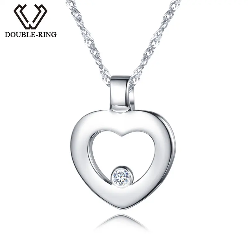 

DOUBLE-R Women 0.03ct Diamond Heart Pendants Female 925 Sterling Silver Necklaces Romantic Gift Genuine Jewelry CAP03745SA-1
