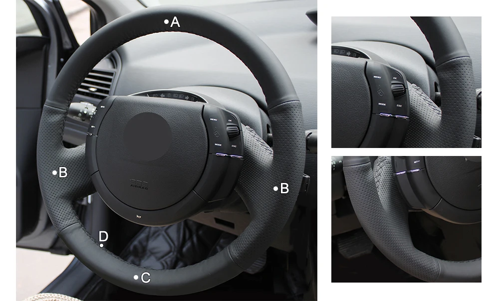 Hand-stitched Black Artificial Leather Car Steering Wheel Cover for Citroen Triumph C4 2005 2006 2007 2008 2009 2010