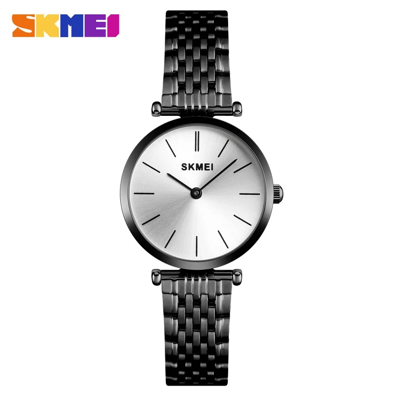 SKMEI Luxury Women Watch Quartz Wristwatches Fashion Casual Waterproof Quartz Watches Small Dial Ladies Watch reloj mujer 1458 - Цвет: Black