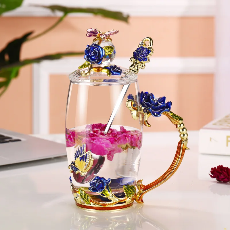 blue S L 350ml JOUDOO 320 мл/350 мл цветная эмалированная стеклянная кофейная кружки чашки для чая и кружки термостойкие очки Вода домашняя посуда для напитков подарок для влюбленных 35 - Цвет: blue S L 350ml