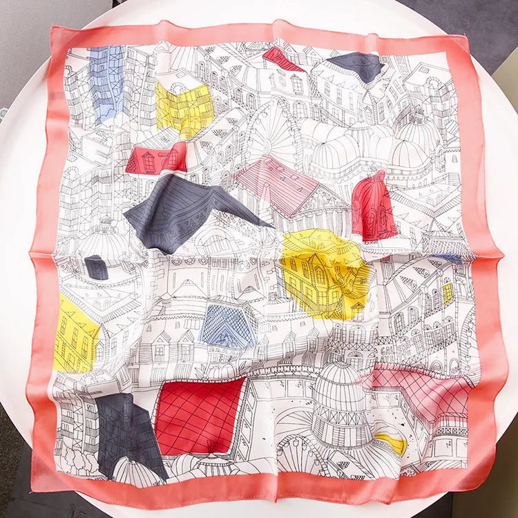 Женский шарф с цветочным принтом Уникальный яркий квадратный саржевый