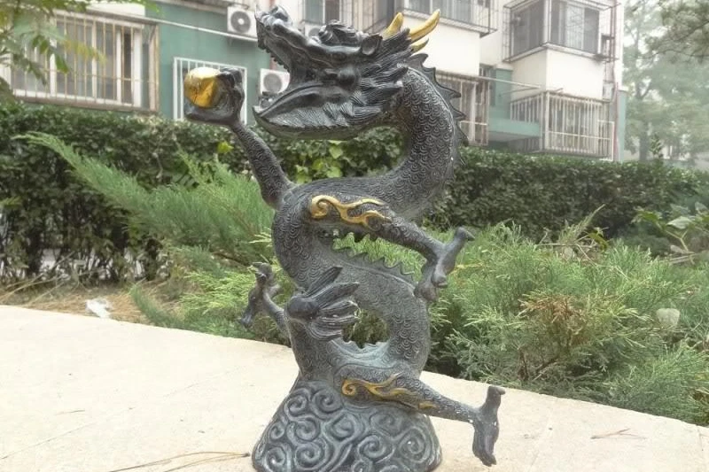Китайская народная коллекция старинная Бронзовая статуя счастливого дракона |