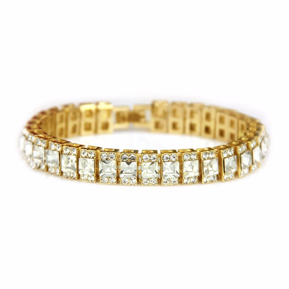 Золотой полностью Iced Out хип хоп CZ браслет мужской Циркон теннисная цепочка