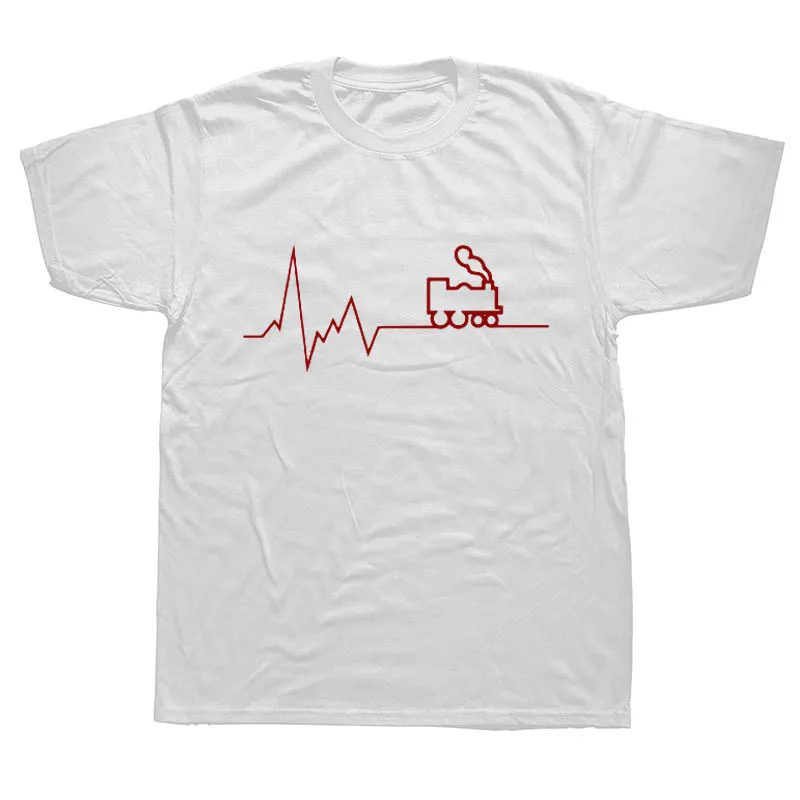 Heartbeat Railway T Shirt Men Funny Train Printed Cotton Tops For Men Summer Short Sleeve T-shirts Camisetas Clothing - Цвет: WHITE