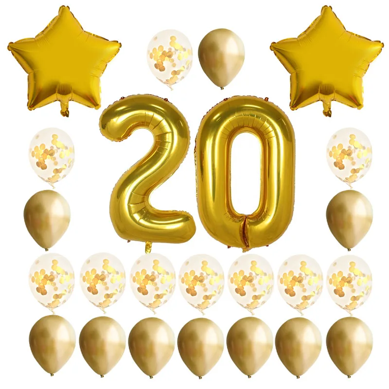 Number 20 year old 24 шт./компл. 16 21 30 40 50 60th с днем рождения звезда розового золота конфетти 40 дюймов количество Фольга шар Декор для вечеринки в честь Дня рождения поставки - Цвет: Number 20 year old