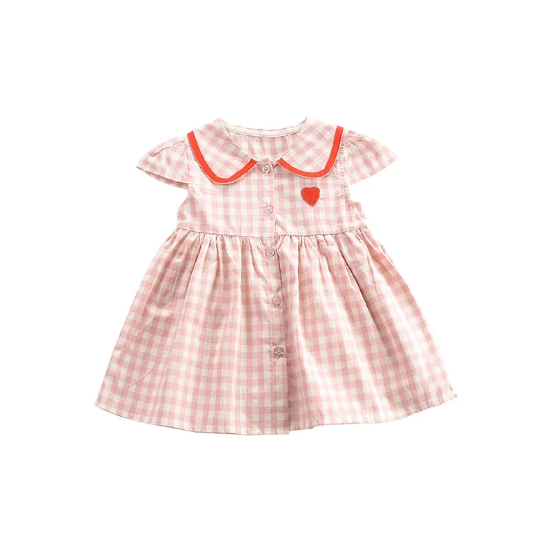 Летнее клетчатое платье на пуговицах до колена с короткими рукавами и воротником