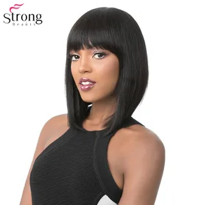 StrongBeauty женские парики Neat Bang Bob стиль с короткими прямыми волосами черныйсветлый Синтетический Полный парик 6 цветов