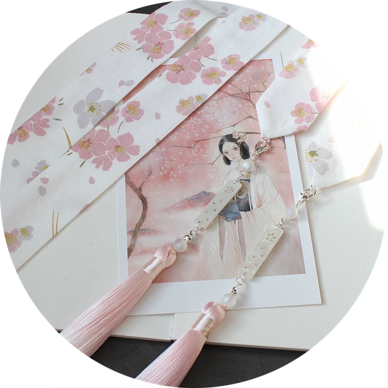 Sakura blowing snow Головной убор повязка на голову китайский стиль Hanfu градиентная повязка для волос с кисточками древний стиль тиара аксессуары для волос - Цвет: Sakura blowing snow
