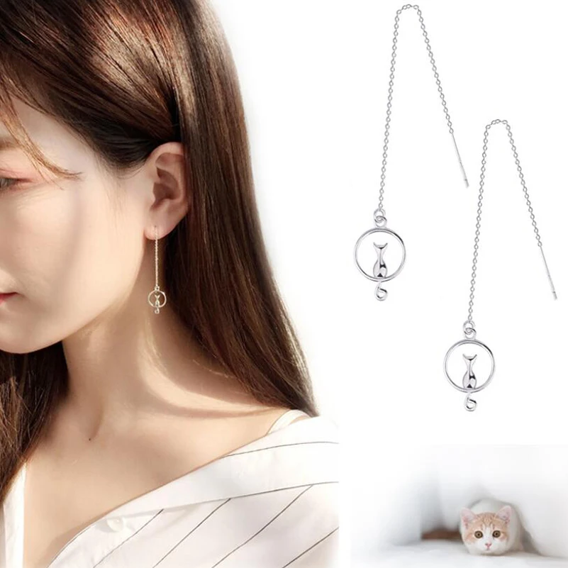 Корейские модные ювелирные изделия Shuangshuo круглые серьги гвоздики с котом милые