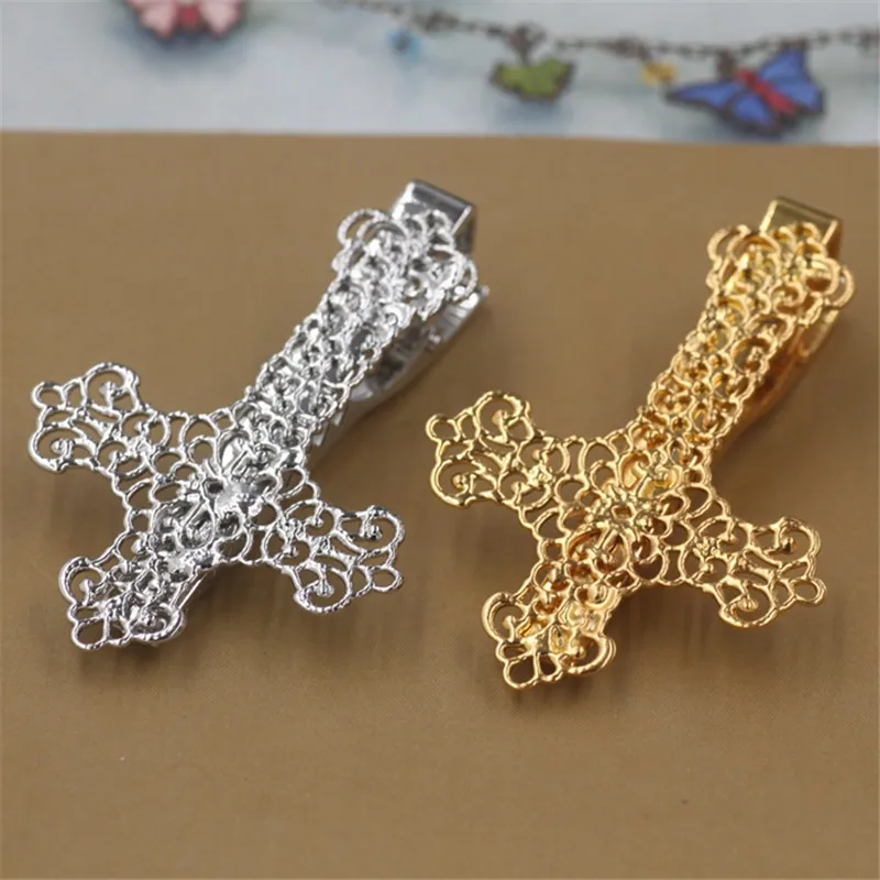 

100 Pieces White K/Golden Copper Cross Tie Clips For Mens Suit Clasp Jewelry Accessories Findings