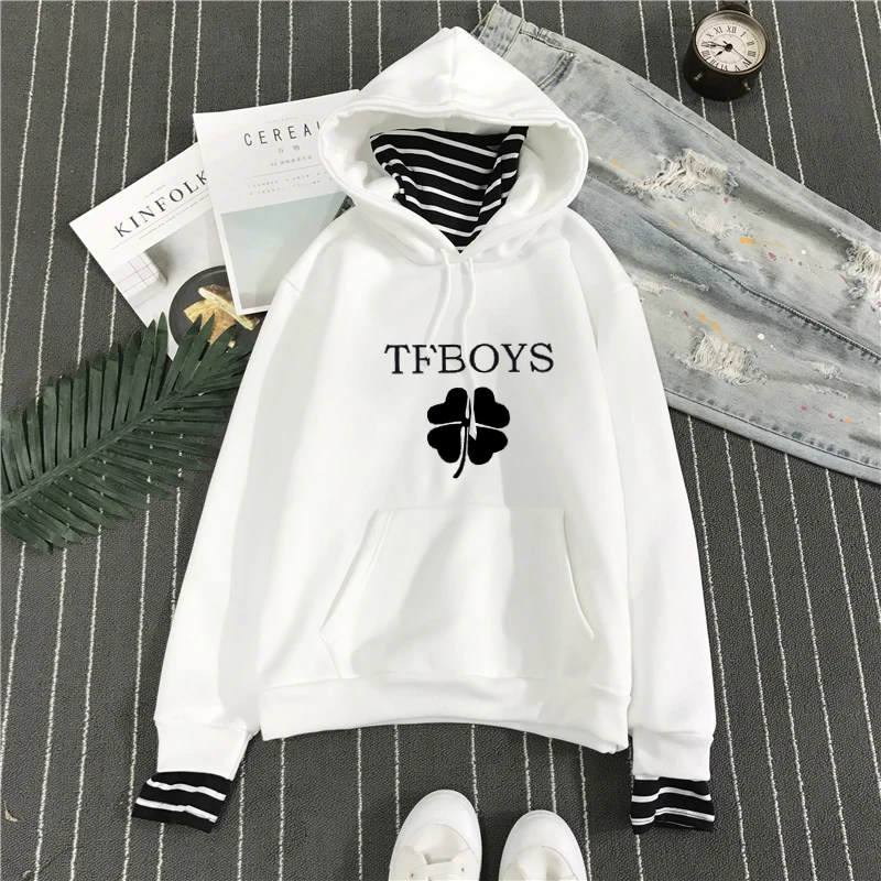 Модные толстовки Tfboys Kpop с имитацией двух предметов толстовка длинными рукавами