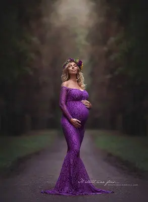 Purple Модные платья для беременных, платья для беременных, кружевное платье макси, платье для фотосессии - Цвет: Purple
