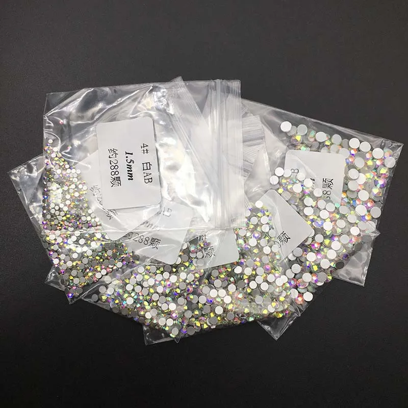 Crystal AB 1440 шт/партия, 39 цветов, 6 размеров, круглые кристаллы и камни, не горячей фиксации, плоские стразы для дизайна ногтей, хрустальное украшение - Цвет: Crystal AB