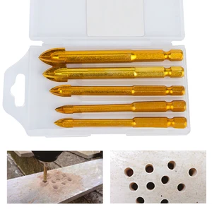 Сверла с крестообразной головкой, 6681012 мм, с титановым покрытием, 14 дюйма, шестигранный хвостовик, для керамической плитки, стекла, зеркальное сверло, 5 шт.