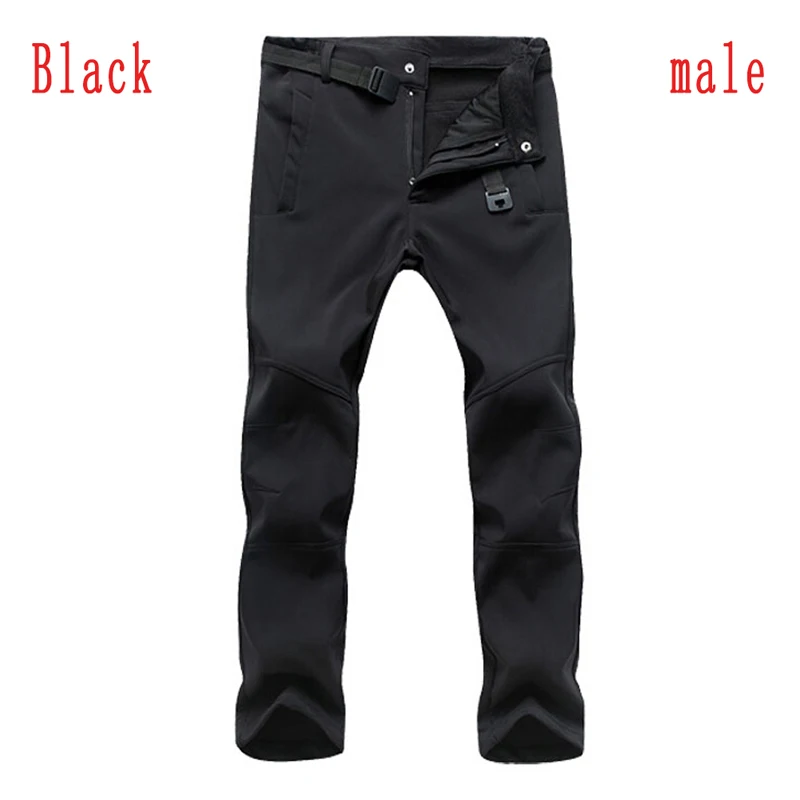 Men Black Зимние брюки для мужчин и женщин флисовые Зимние флисовые походные брюки для походов на открытом воздухе спортивные водонепроницаемые ветрозащитные тепловые мужские брюки - Цвет: Men Black