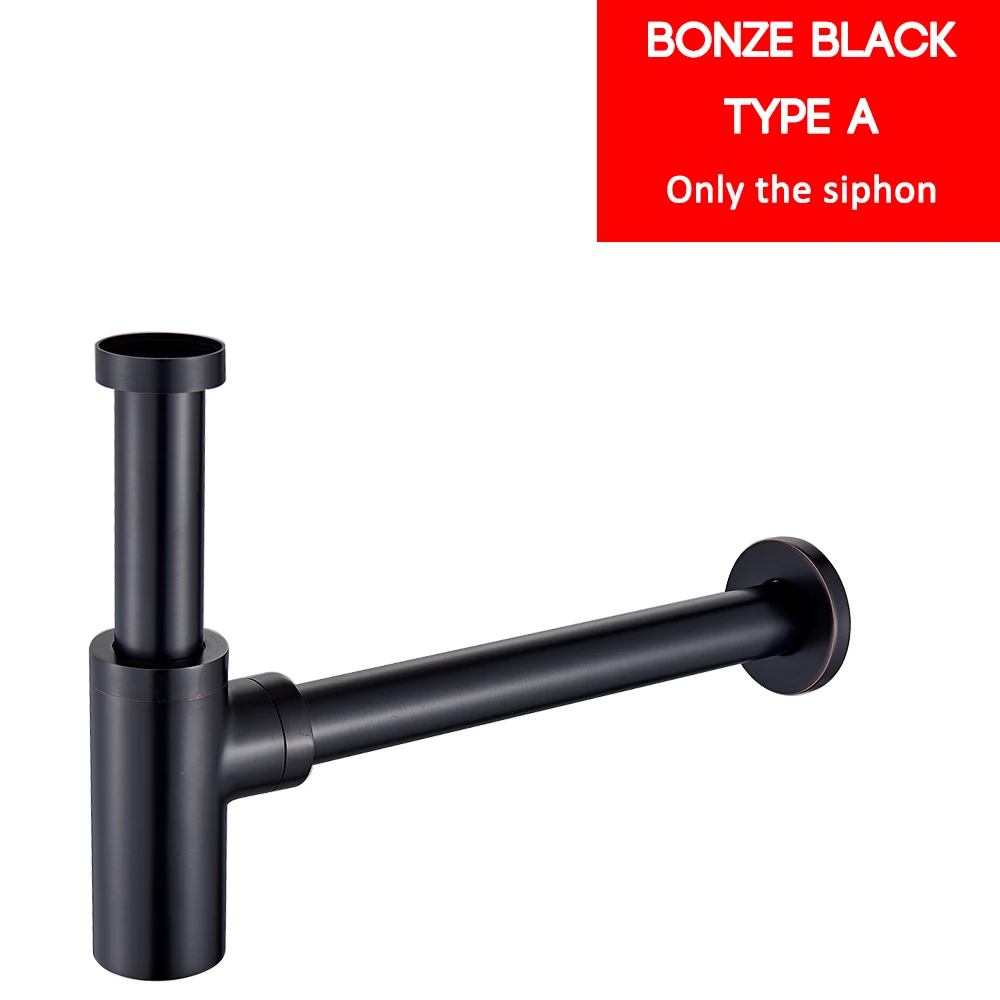 Black Siphon Only Quyanre ловушка для бутылок латунь круглый сифон черный хром золото P-TRAP ванная комната туалетный труба РАКОВИНЫ отходов - Цвет: Black Siphon Only