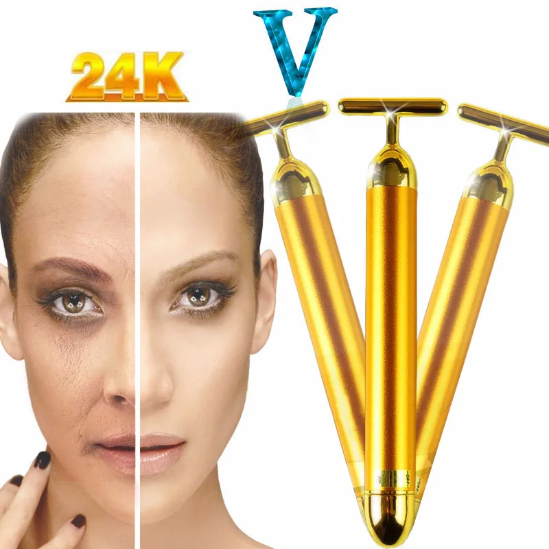 Для похудения лица 24 К вибрации золота укрепляющий Красота роликовый массажер