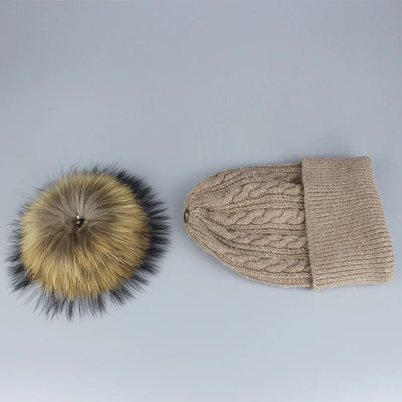 Шапка с помпоном из меха норки и лисы 2018 женская шапка вязаные шапки бини