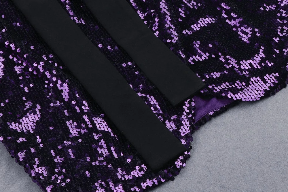 Elegant Women V Neck Sexy Sequin Dress Fashion Sashes Purple Solid Mini Clubwear Party Night Out Vestidos Autumn Festa