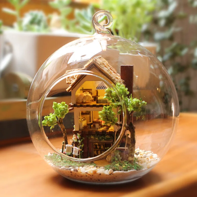 

B001 DIY mini Glass Ball Doll House Model Building Kits Wooden Mini Handmade Miniature Dollhouse toy