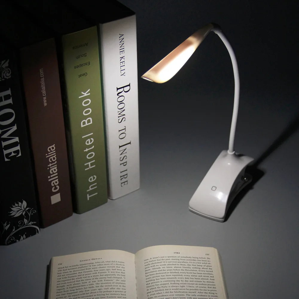 USB настольная лампа 3 уровня с регулируемой яркостью зажимом 360 градусов батарея