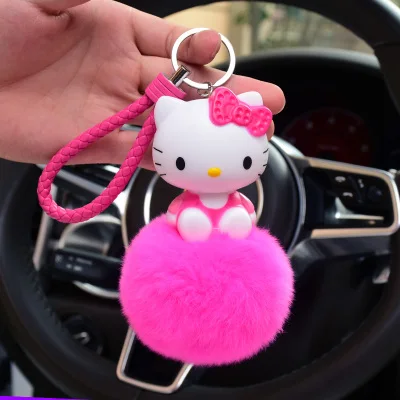 Hello kitty Doraemon Кики медведь мех помпоны детская игрушка брелок женский брелок металлические брелки для ключей ключи от машины сумка кулон Шарм D62 - Цвет: 18