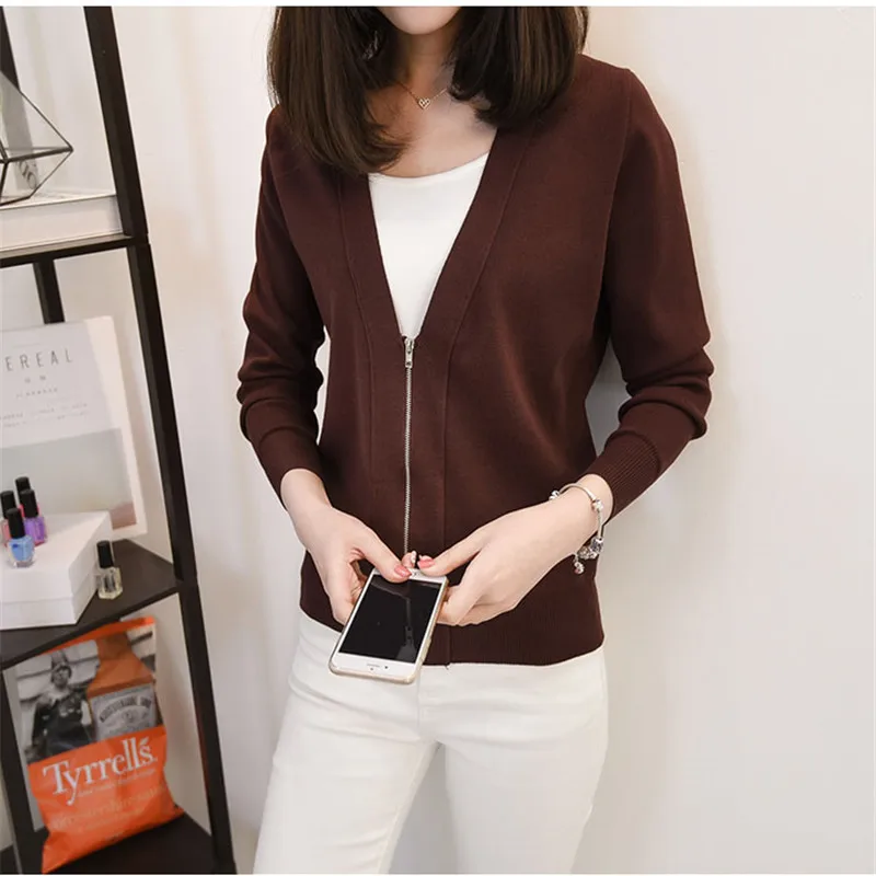 Новинка 2019 женский кардиган с длинным рукавом Тонкий Женский вязаный свитер для