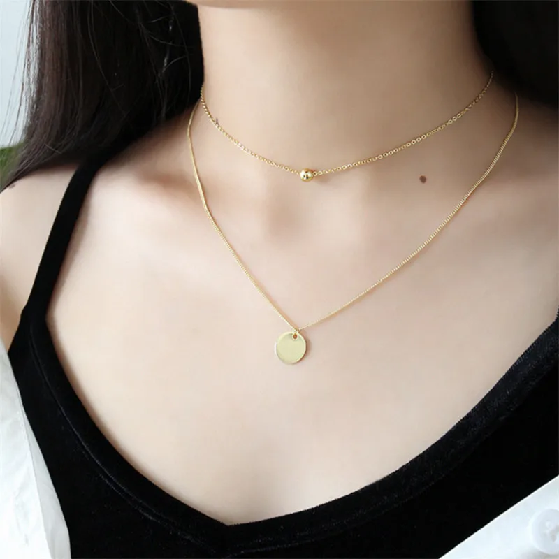 Golden PINJEAS s925 золото/серебро двойной слой геометрические Круглые бусины ожерелье из циркона квадратной популярное колье специальный подарок для женщин ювелирные изделия - Окраска металла: Golden