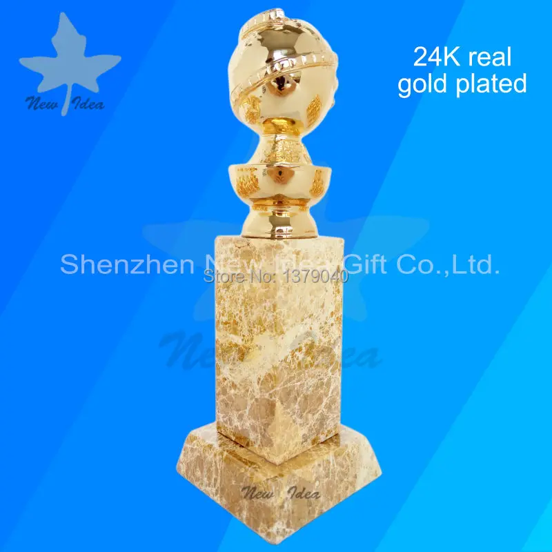 24K настоящий позолоченный Золотой глобус металлический вечный трофей и