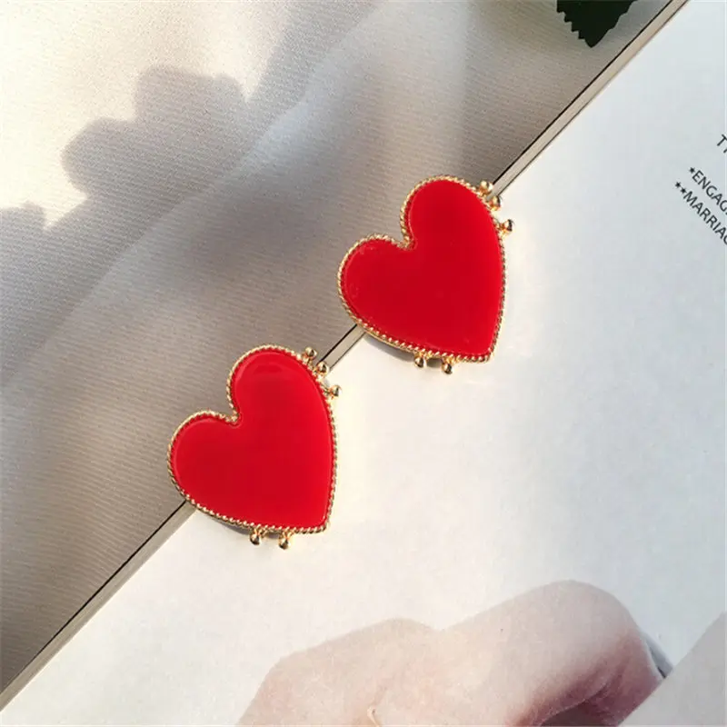 1 Pair New Bohemian Red Heart-shaped Stud Earrings for Women Gold Punk Earring Statement Jewelry Wedding Party Gift Christmas | Украшения и