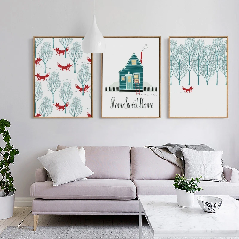 Милая каюта лес лиса А4 А3 А2 Холст Живопись Искусство Печать постер фотографии