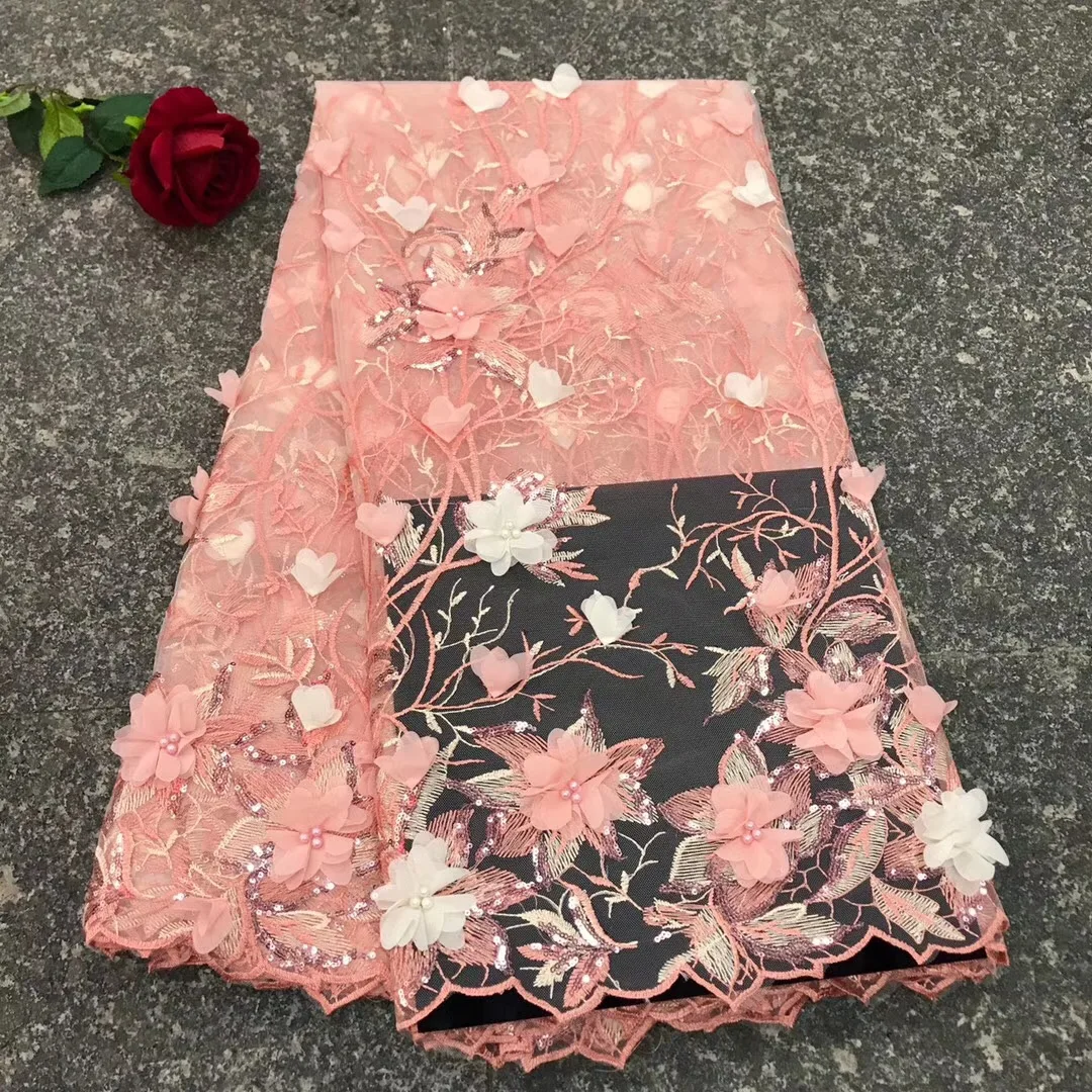 New Arrival African Appliqued Tulle Lace Fabric Wholesale Party Laces 2019 Popular 3D Rose Beaded French Fabrics | Дом и сад