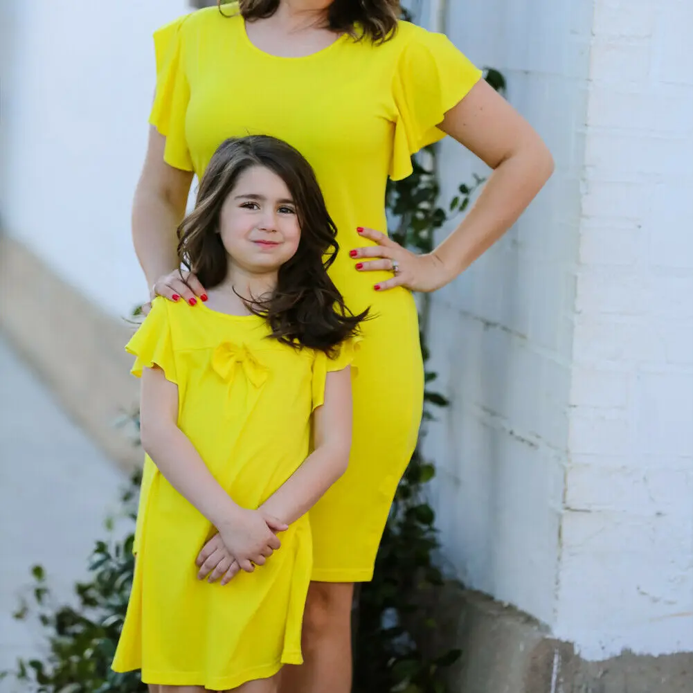 Летнее мини платье с оборками для мамы и дочки|Сочетающаяся одежда семьи| |