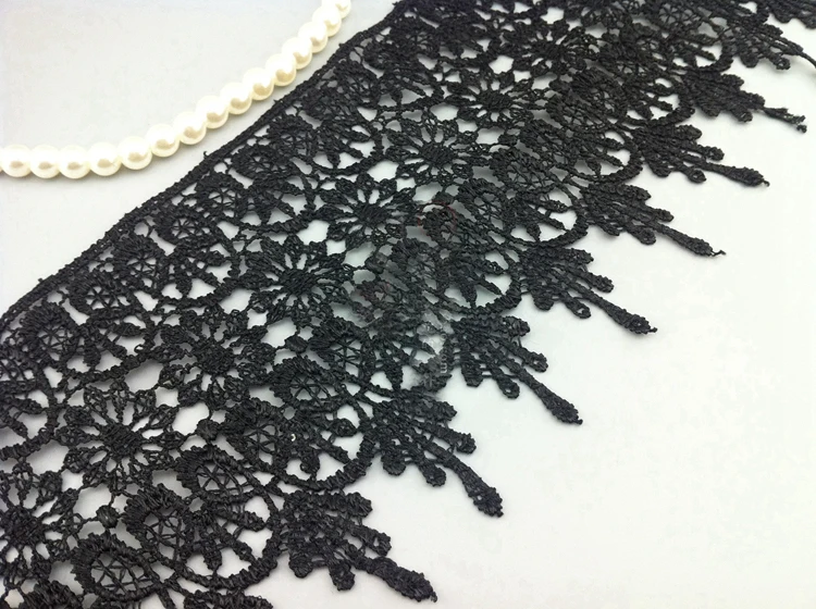 

5 yard 11cm 4.33" wide black/ivory embroidery tapes lace trim ribbon ML55