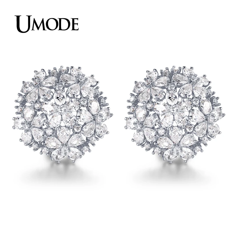 

UMODE New Fashion Earring Jewelry For Women White Gold Color Cubic Zirconia Flower Cluster Stud Earrings AUE0188B